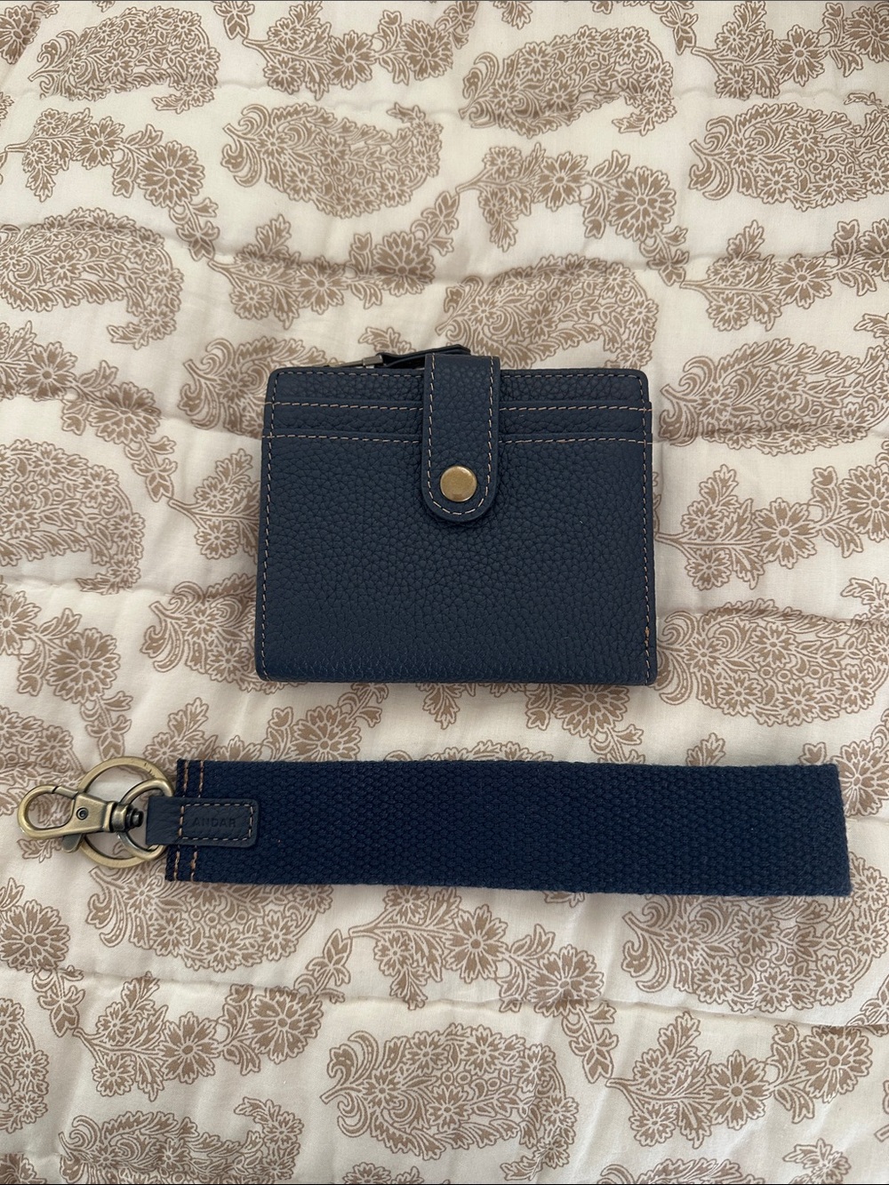 Compact Navy Card Holder with Wrist Strap
